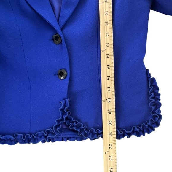 VTG Women 6 Wool Skirt Set Blue Ruffle Retro Business Church USA Noviello Bloom - Picture 8 of 14